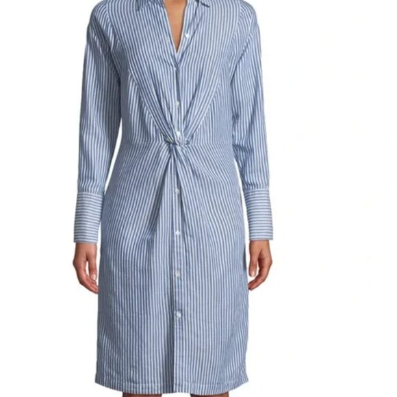 Vince Blue White Stripe Shirtdress Twist Front 4 Small Business Work Preppy - Picture 1 of 6